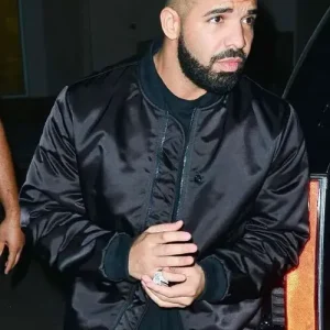 Drake Scorpion Black Satin Bomber Jacket