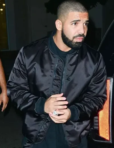 Drake Scorpion Black Satin Bomber Jacket