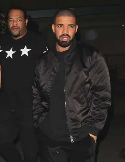 Drake Scorpion Black Satin Bomber Jacket