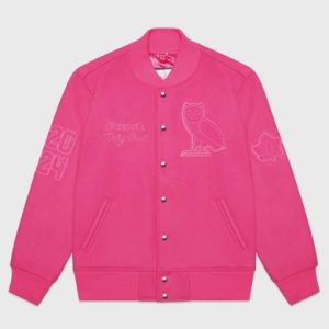 October’s Very Own Pink Hooded Varsity Jacket