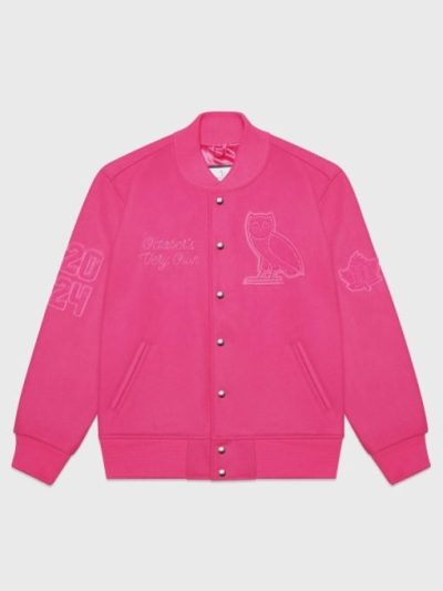 October’s Very Own Pink Hooded Varsity Jacket