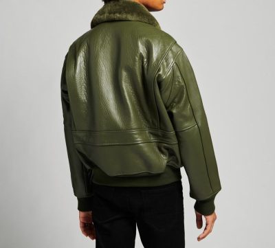 Olive Green Leather Flight Jacket