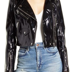 Patent Leather Crop Moto Jacket