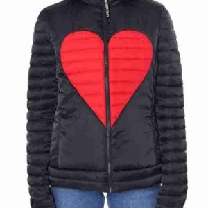 Red Heart Padded Black Puffer Jacket