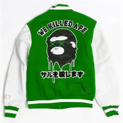 Robert Phillipe We Killed Ape Green Wool Varsity Jacket
