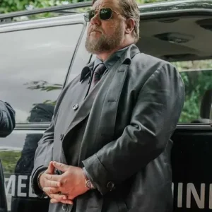 Russell Crowe Sleeping Dogs 2024 Roy Freeman Black Leather Trench Coat