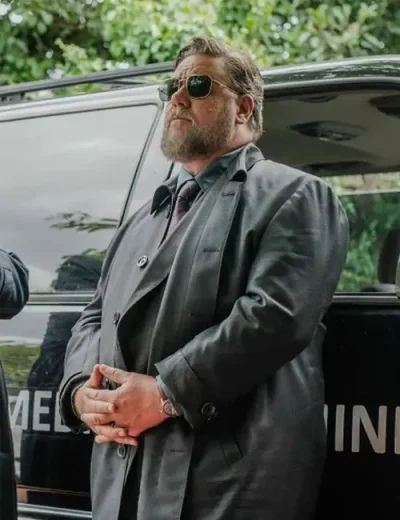 Russell Crowe Sleeping Dogs 2024 Roy Freeman Black Leather Trench Coat