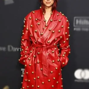 Pre-grammy Gala 2024 Dua Lipa Red Leather Coat