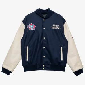 Toronto Blue Jays Patch Navy And Cream Letterman Jacket