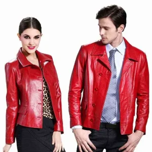 Valentines Day Couple Red Leather Jacket