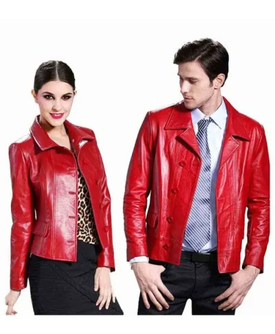 Valentines Day Couple Red Leather Jacket