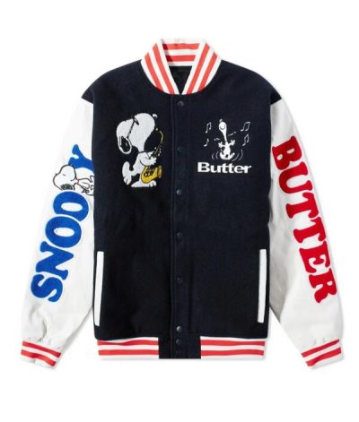Snoopy Butter Letterman Black And White Jacket
