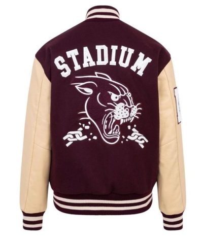 Stadium Panther Burgundy And Beige Varsity Jacket