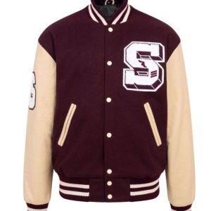 Stadium Panther Burgundy And Beige Varsity Jacket