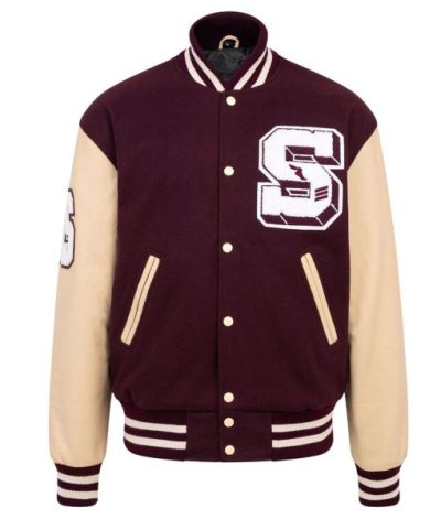 Stadium Panther Burgundy And Beige Varsity Jacket