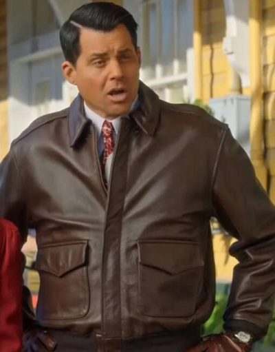A Biltmore Christmas 2023 Kristoffer Polaha Brown Leather Jacket