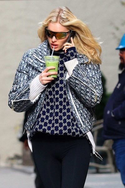 Elsa Hosk Navy Blue Puffer Jacket