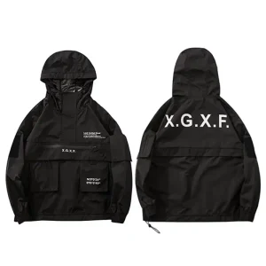 Black Cargo Windbreaker Jacket Pullover