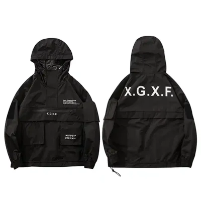 Black Cargo Windbreaker Jacket Pullover