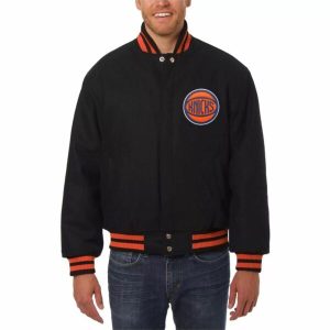 Black NBA New York Knicks Wool Leather Jacket