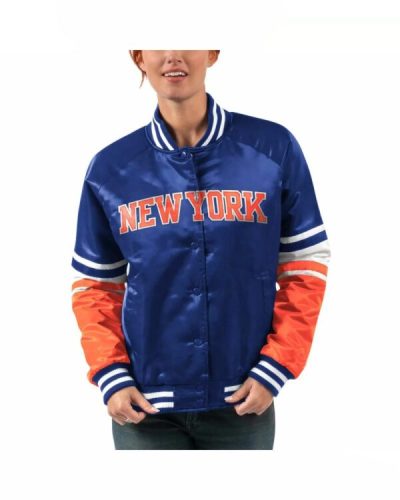Blue Orange Nba New York Knicks Victory Satin Jacket