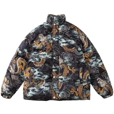Casual Dragon Cloud Print Parka