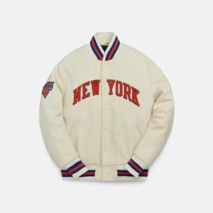 Cream Vintage Nba New York Knicks Varsity Jacket