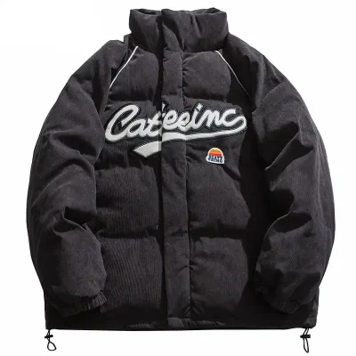 Men’s Embroidered Letter Corduroy Padded Parka