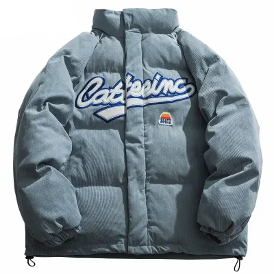 Men’s Embroidered Letter Corduroy Padded Parka