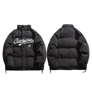 Men’s Embroidered Letter Corduroy Padded Parka