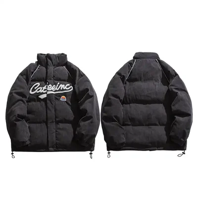 Men’s Embroidered Letter Corduroy Padded Parka