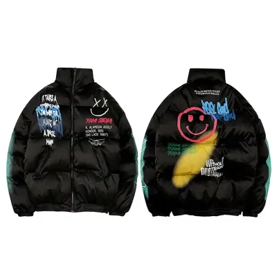 Men’s Happy Graffiti Print Puffer Jacket