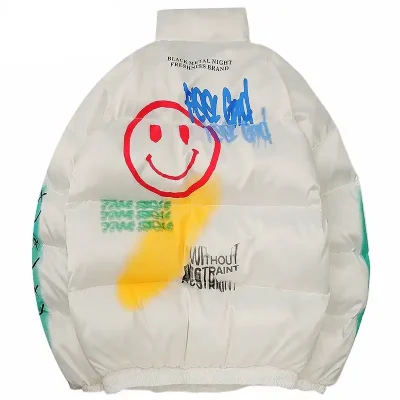 Men’s Happy Graffiti Print Puffer Jacket