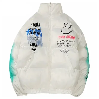Men’s Happy Graffiti Print Puffer Jacket