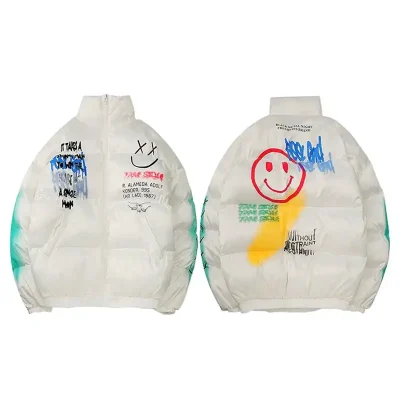 Men’s Happy Graffiti Print Puffer Jacket