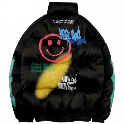 Men’s Happy Graffiti Print Puffer Jacket