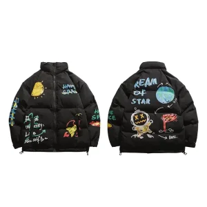 Men’s Space Letter Print Puffer Jacket