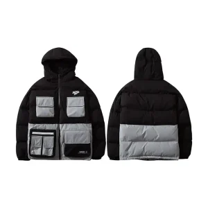 Multi Pockets Patchwork Hooded Parka