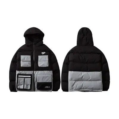 Multi Pockets Patchwork Hooded Parka