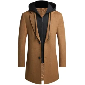 Men’s Winter Wool Long Hooded Trench Coat