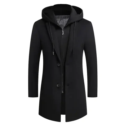 Men’s Winter Wool Long Hooded Trench Coat
