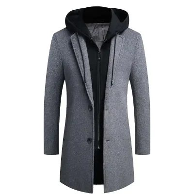 Men’s Winter Wool Long Hooded Trench Coat