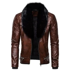 Wwe Seth Rollins Fur Collar Brown Leather Jacket