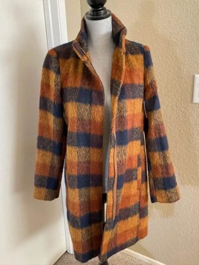 Home Town S07 Erin Napier Orange Checkered Coat