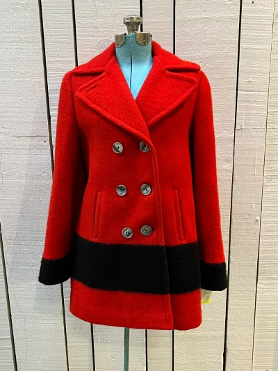 Vintage Hudson's Bay Company Red And Black Point Blanket Wool Coat