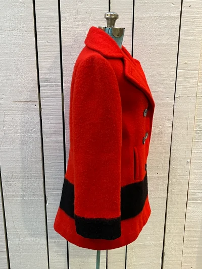 Vintage Hudson's Bay Company Red And Black Point Blanket Wool Coat