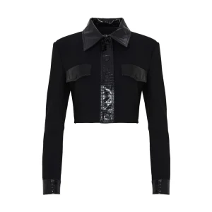 Cropped Faux Leather Blend Jacket