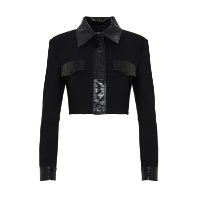 Cropped Faux Leather Blend Jacket
