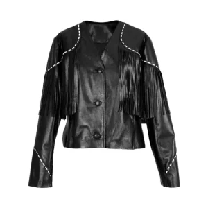 Dalida Black Fringed Leather Jacket