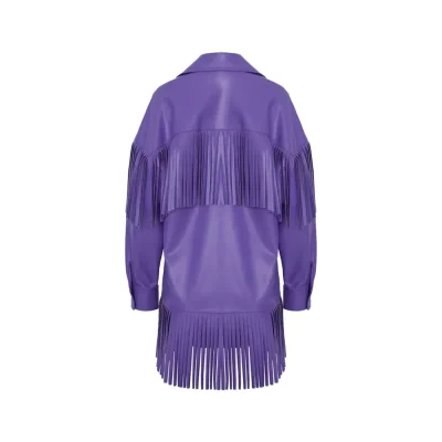 Faux Suede Purple Fringed Jacket